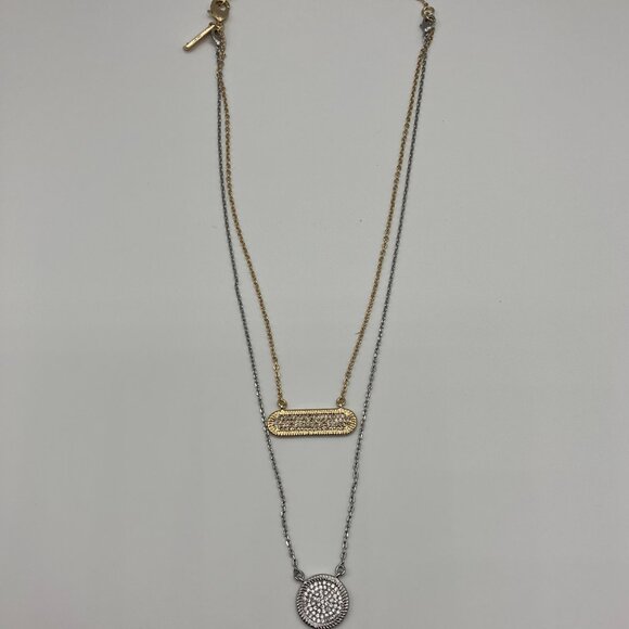 WHBM Convertible Layered Double Strand Silver Gold Charm Necklace - Picture 1 of 6